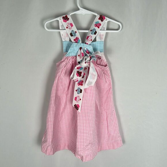 Just Ducky Pink and Blue Gingham Sleeveless Cupcake Dress -Size 2 - Picture 3 of 5